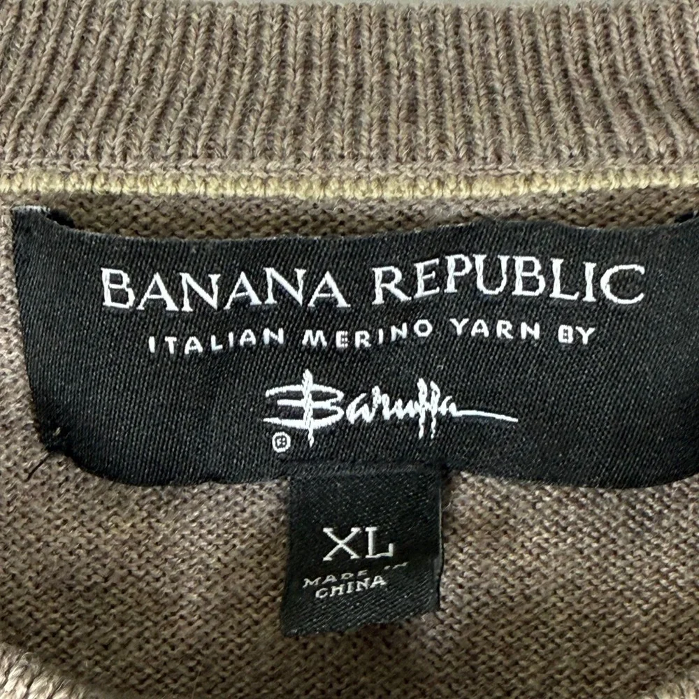 Banana Republic Mens XL Italian Merino Wool Baruffa Crewneck Sweater Taupe 9592